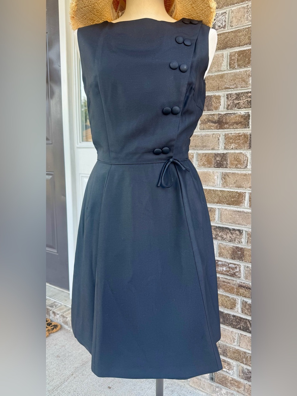 Stunning Vintage 1960s Gay Gibson Black Cocktail Dress Covered Buttons